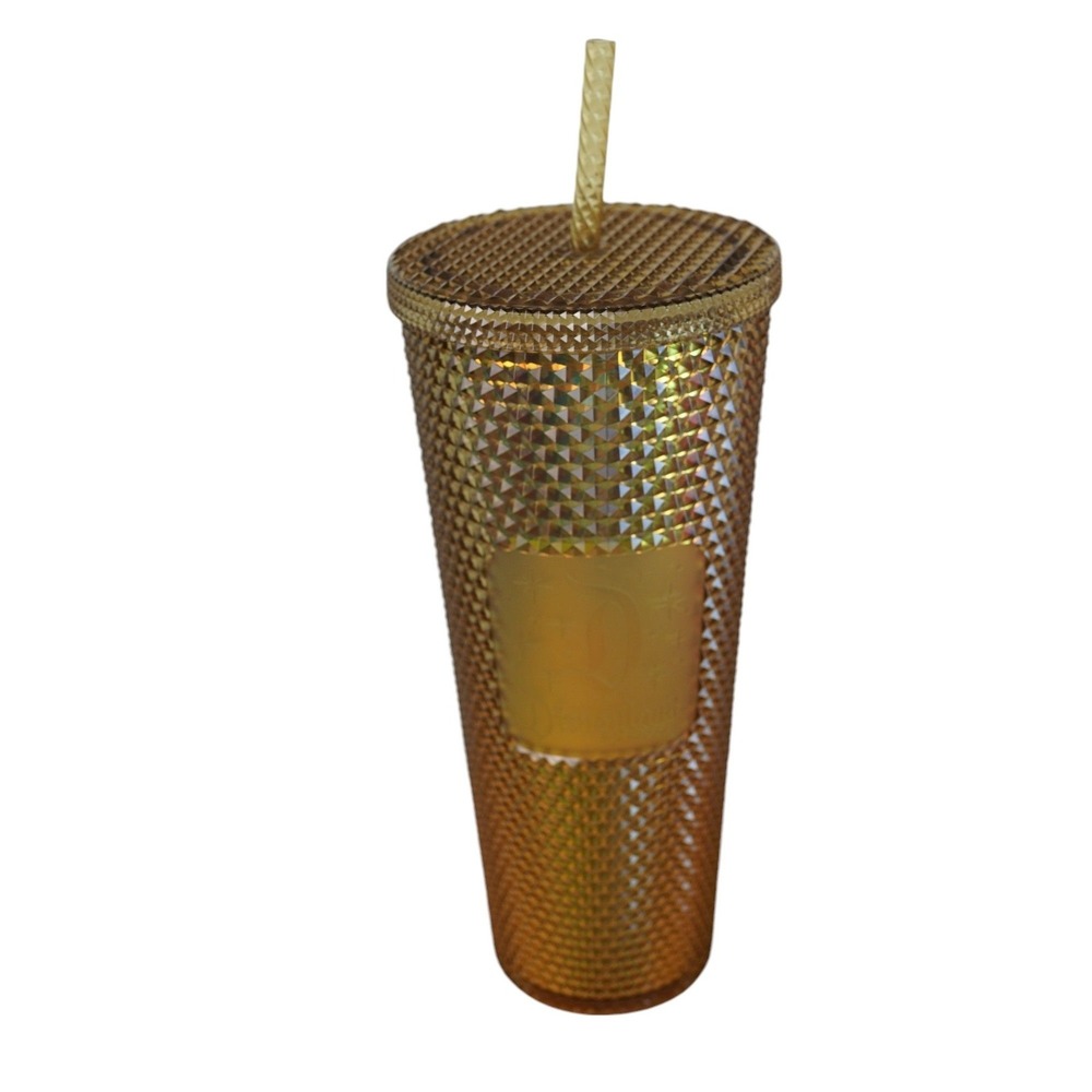Starbucks Disneyland Resort Gold Studded Tumbler Women 24oz Iridescent Bling Cup
